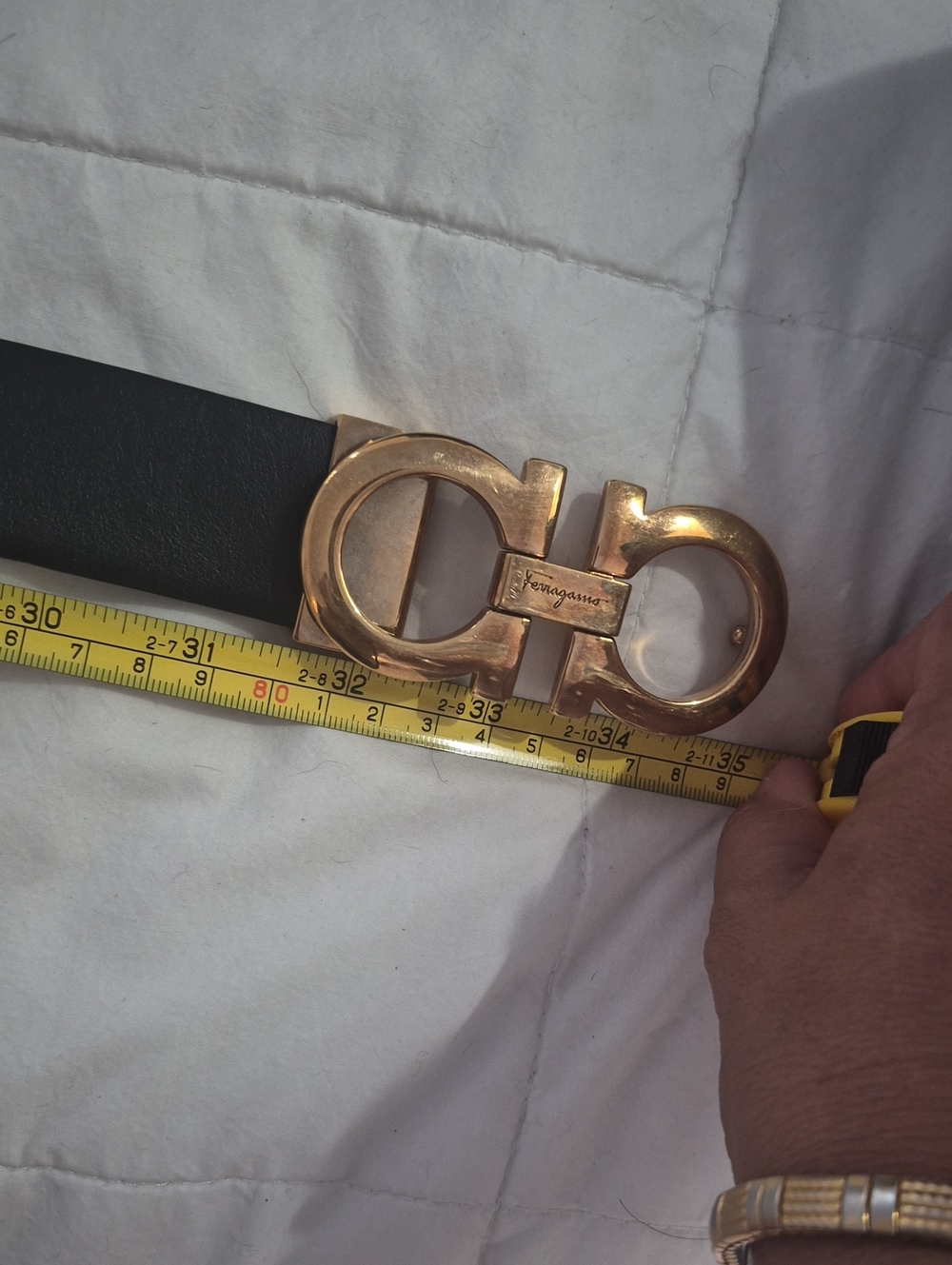 Salvatore Ferragamo Black And Beige Two-Sided Gold Double Gancini Belt. Auth.